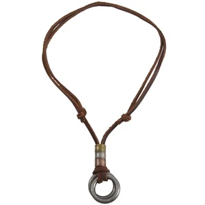 Moda Hombres Retro Cuero Cordón Collar Círculo Colgante Joyería Regalo M3Z81096 - Imagen 1 de 8