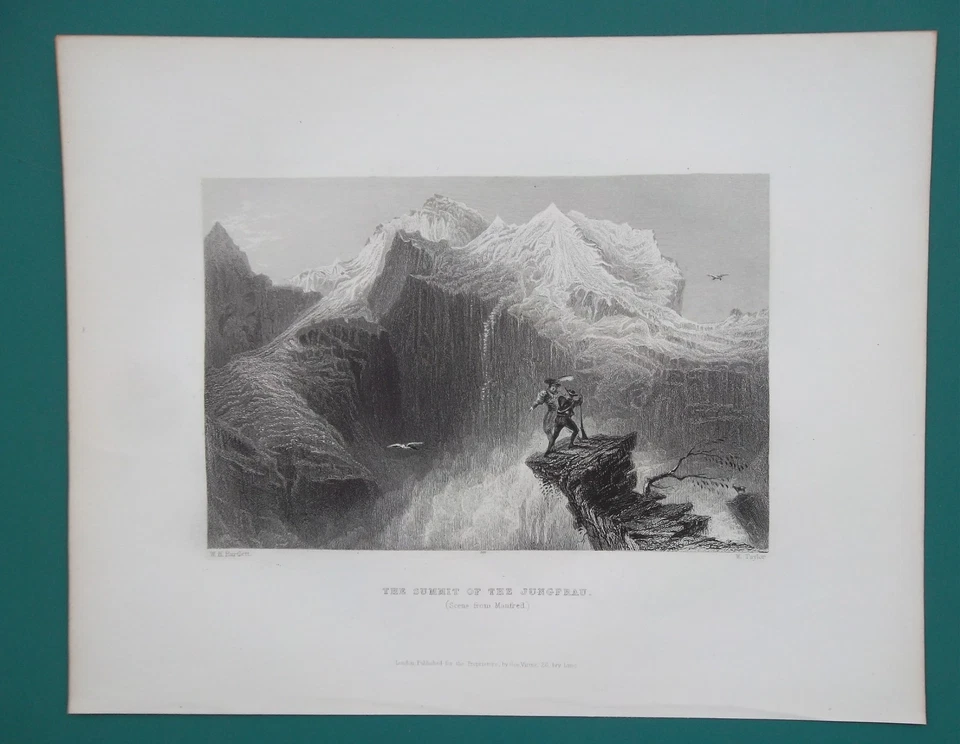 SUIZA Cumbre de la Montaña Jungfrau - Impresión 1838 por Bartlett Foto 1 de 1