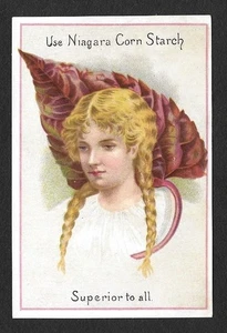 Victorian Trading Card - Niagara Starch - "Girl in Braids and Autumn Leaf" (5G5) - Picture 1 of 2