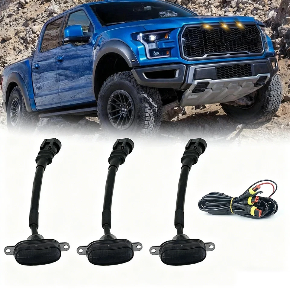 3× LED Front Grille Lights For 2004-2019 Ford F-150 F250 F350 Raptor Smoked Lens Foto 1 de 4