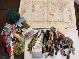 Huge Estate Lot of Embroidery Thread & Extras Crewel Silk Mixed Colors Crafts - Picture 1 of 13