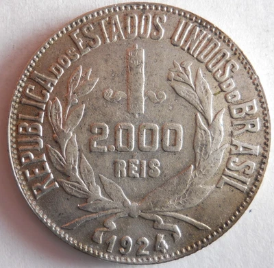 1924 BRAZIL 2000 REIS - AU/UNC - Excellent Uncommon Silver Coin - Lot #N26 - Image 1 of 2