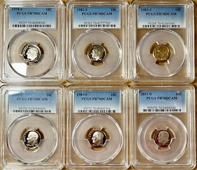 1978 1982 1983 1988 1989 2011 PCGS PR70DCAM Roosevelt Dimes. 6 Proof Clad Coins! - Image 1 of 2