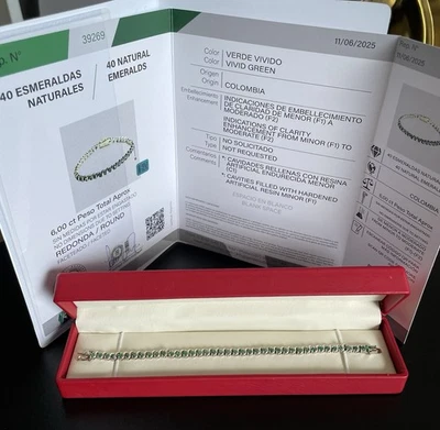 Natural Colombian Emerald silver bracelet with CDTEC certification 40 Emeralds - Image 1 of 4