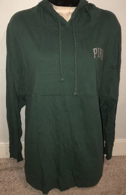 Green Oversized Glitter Logo Back Hooded Top Victorias Secret PINK Sz Med  - Image 1 of 4