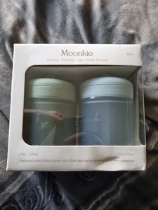 NEU 2 MOONKIE Silikon Trainingsbecher mit Strohhalm, Portofrei, Doppelpack  - Bild 1 von 7