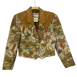 Vintage Pioneer Wear Damen Small Southwest Tapestry Wildleder Western Kurzjacke - Bild 1 von 12