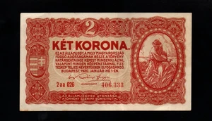 2 KORONA SEHR SCHÖNE BANKNOTE AUS UNGARN 1920 PICK-58 - Bild 1 von 2