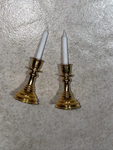 Pair Dollhouse Miniature Brass Candlesticks - Picture 1 of 2