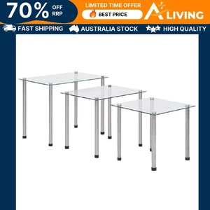 Nesting Tables 3 pcs Transparent Tempered Glass Modern Furniture Living Ro 49528 - Picture 1 of 10