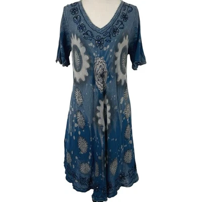 Women Short Sleeve Dress Fairy Boho Beach Distressed Hippie Blue Free Size  - Image 1 of 4