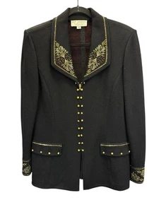St John Evening schwarze Strickjacke 12 Gold Perlen verziert formeller Blazer - Bild 1 von 12
