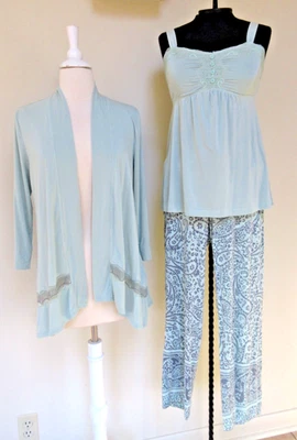 SOMA 3 Piece Set Cami Pants Wrap Robe Lounge Pajamas Green Gray Paisley Size XS - Image 1 of 4