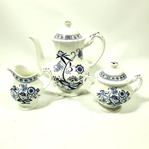 J & G Meakin Blue Nordic Coffee Pot, Creamer & Sugar w/ Lids England Vintage Tea - Picture 1 of 18