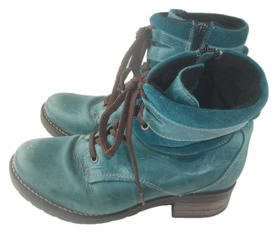 Dromedaris Kara Turquoise Suede and Leather Side Zip + Lace Up Boots 39M 9M $235 - Image 1 of 4