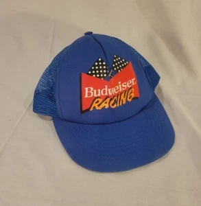 VINTAGE NOS Budweiser Racing Mütze Kappe Druckknopflasche blau Trucker Erwachsene hergestellt in den USA - Bild 1 von 5
