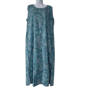 Mary Jane Maxi Dress Womens Blue 1X Cotton Scoop Neck Flowy Woven Relaxed Summer - Picture 1 of 8