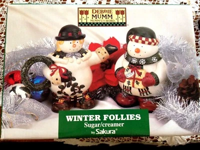 DEBBIE MUMM WINTER FOLLIES SNOWPEOPLE SUGAR & CREAMER NEW SAKURA MIB - Image 1 of 4