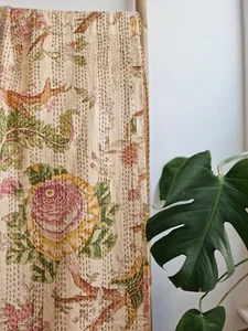 Kantha Quilt Hand Block Print king Size Cotton Coverlet Blanket Bedspread Throw - Picture 1 of 5