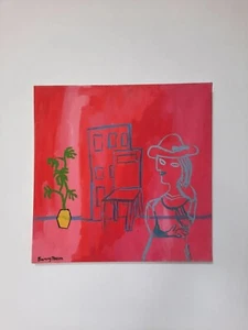 Picasso Woman Wearing Hat In The Colour Of Neon, Acrylic Painting On Canvas - Picture 1 of 6