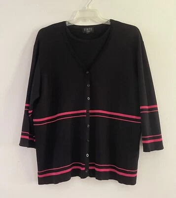 Chaqueta Cami Finity Mujer Negra Rosa Rayas 2 Piezas Tejida Mangas 3/4 Talla Grande 2X Foto 1 de 4