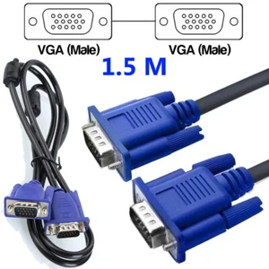 15Pin VGA PC TV Computer Monitor LCD LED TFT Cable Male to Male Cord 1.5M - Picture 1 of 7