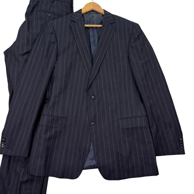 Z Zegna 2 Piece Suit Mens 42L 35x32 Navy Striped Single Breasted Notch Lapel - Image 1 of 4