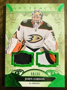 John Gibson 2020-21 Upper Deck Artifacts Emerald Dual Patch Jersey 09/35 - Picture 1 of 2