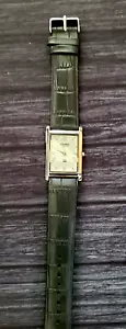 Vintage Tank rechteckige wunderschöne weiße Zifferblatt schwarzes Leder Herren Dress Watch⌚ - Bild 1 von 5