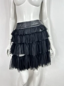 Vtg Dolce & Gabbana D&G Black Tulle Leather Mini Skirt S - Picture 1 of 10