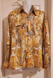 Camisa Discoteca Vintage Años 70 Alphonse Mucha Estampado Novedad L - Imagen 1 de 20