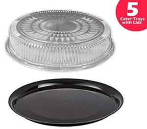 16" Black round Flat Catering Serving Party Tray Food Platter + Clear Dome Lid ( - Picture 1 of 12