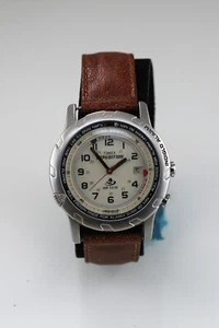 Timex Reloj Hombre Plástico Plateado 50m Cuero Marrón Alarma Luz Fecha Beige Cuarzo - Imagen 1 de 6