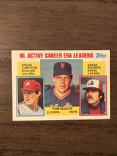 1984 Topps Baseball Card #708 NL Active Career ERA Leaders Carlton Seaver Rogers