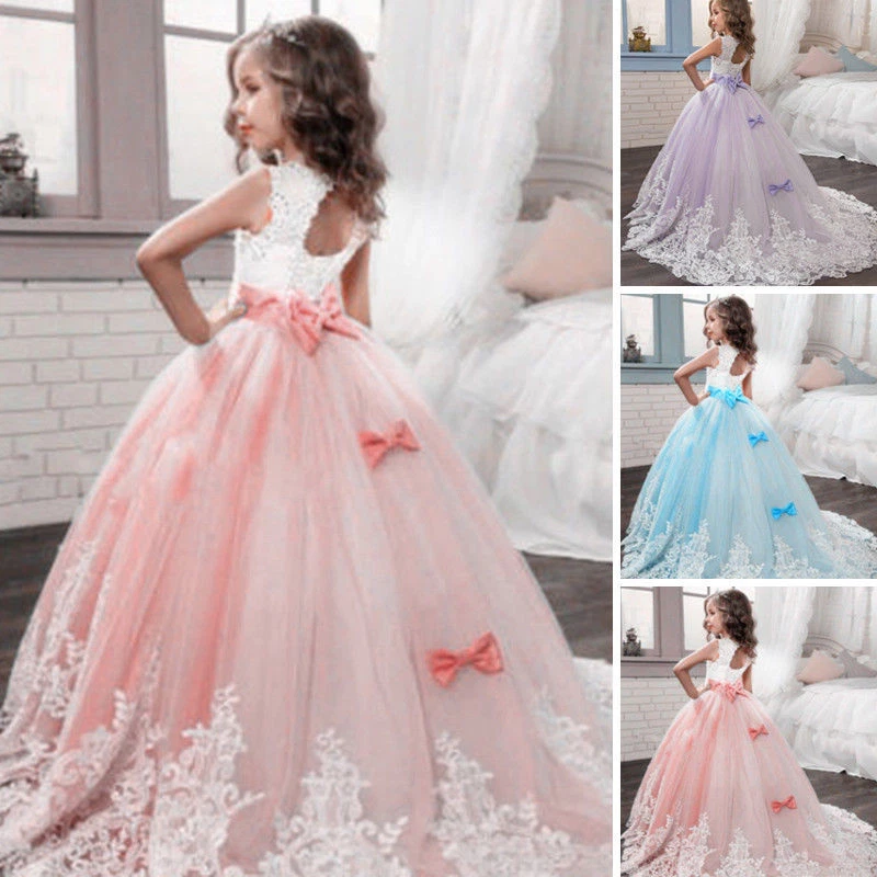 Wedding Flower Girl Dress Communion Party Prom Princess Pageant Bridesmaid Gown - Image 1 of 4