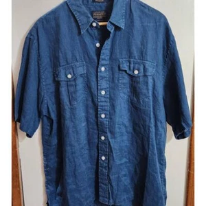 Pendleton Linen Shirt Mens XL Morrison Blue Short Sleeve Casual Button Up Pocket - Picture 1 of 6