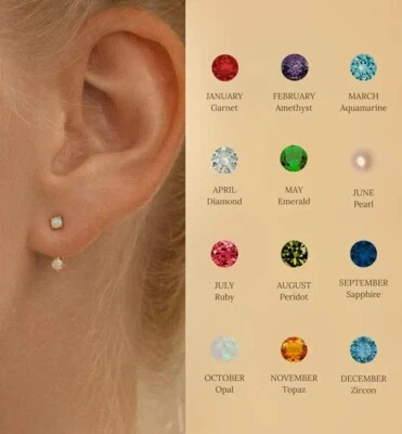 Front Back Birthstone Stud Earrings 16mm, Minimalist Ear Jackets, Modern Stud. - Image 1 of 4