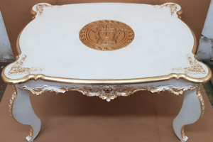 Tavolo da salotto rettangolare antico tavolino avorio oro stile medusa barocco C