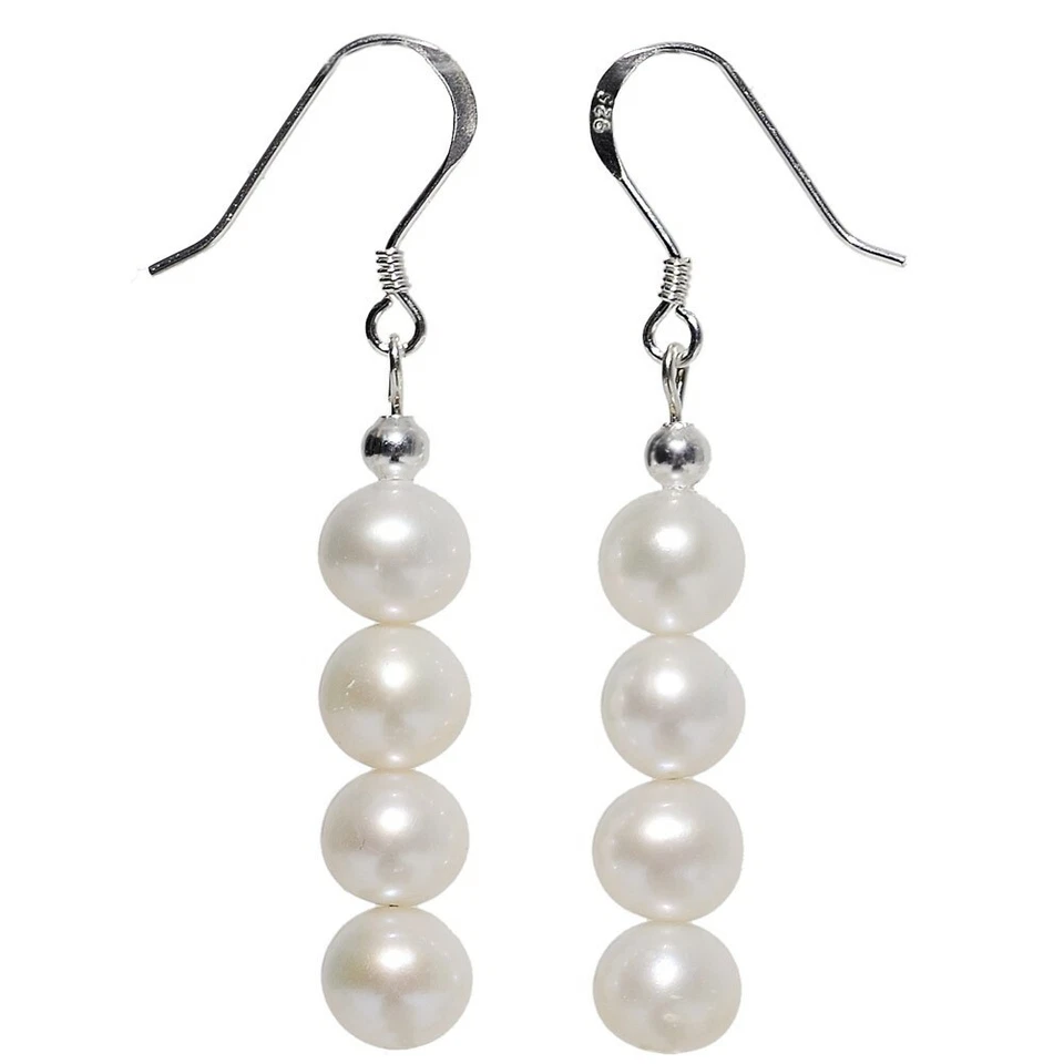 Orecchini Pendenti Di Rispettivamente 4 Dolce Perle Coltivate Bianco 925 Argento - Immagine 1 di 1