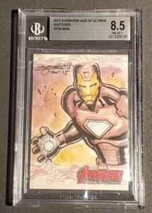 2015 UD Marvel AVENGERS Age of Ultron Iron Man 1/1 Sketch Card BECKETT 8.5