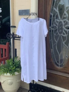 HLD422 White Medium NWT Match Point Linen Dress Pocket Short Sleeve Mid Length - Picture 1 of 9