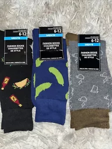 3 Pairs Fashion Socks Mens Size 6-12 New With Tags Tacos Pickles Coffee - Picture 1 of 1