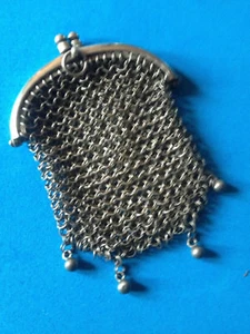 Ancien Porte-Monnaie Bourse Mailles Ancienne Aumônière en Argent Massif - Picture 1 of 2