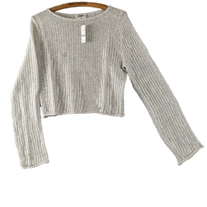 New J Crew Womens Crop Sweater Small Metallic Open Rib Crop Silver Party Luxury - Picture 1 of 6