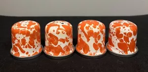 Golden Rabbit Enamelware Orange Swirl Set of 2 Salt & Pepper Shakers NIB - Picture 1 of 6