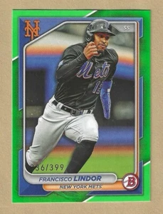 2024 Bowman Francisco Lindor NEON GREEN Border Parallel #38 Mets #'d 236/399 - Picture 1 of 2