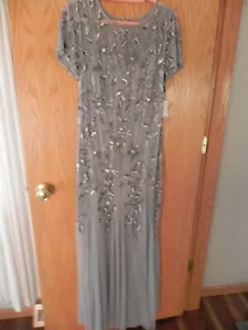 Adrianna Papell Floral Beaded Gown Cap Sleeve Modest Godets Blue Heather Size 16 - Picture 1 of 6