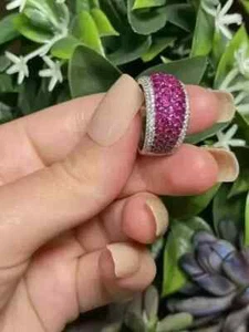 1.80Ct Round Cut Lab-Created Red Ruby Wedding Band Ring 14K White Gold Plated - Picture 1 of 8