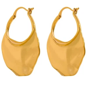 Elegant Hoop Dangle Earrings 18k Yellow Gold Plated Solid Fine Jewelry for Women - Picture 1 of 17