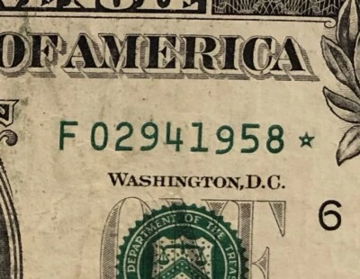 2009 $1 (One Dollar) Fancy Serial Number Birthday 29th of April 1958 F02941958* - Image 1 of 3